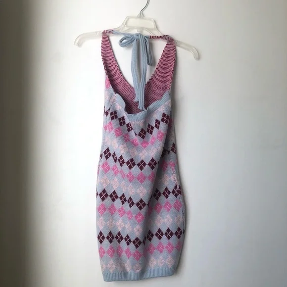Princess Polly Jude Argyle Knit Halter Mini Dress XS/S - Picture 3 of 10